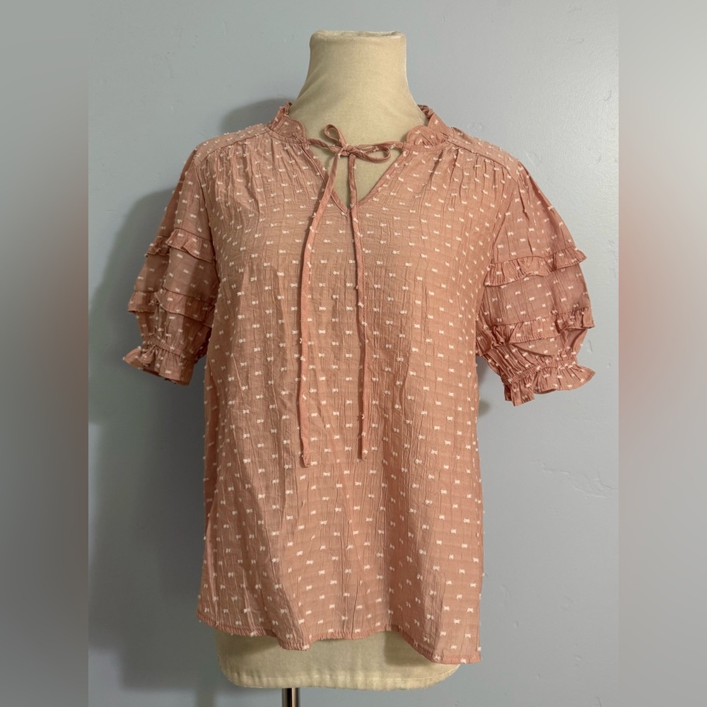 Ruffle Puff Sleeve Blouse in Soft Pink